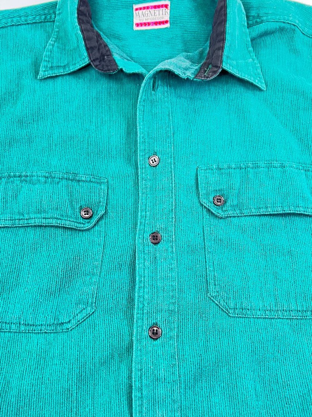 Vintage Magnetik by McGregor Men’s Green Corduroy Shirt XL Soft Button Up